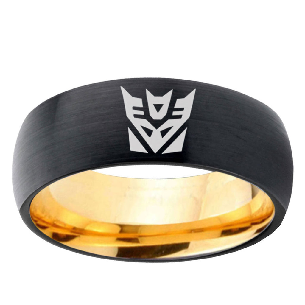 Decepticon Transformers Dome Black Gold Tungsten Ring