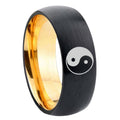8mm Yin Yang Dome Black Gold Tungsten Carbide Wedding Ring