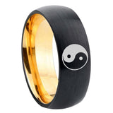 8mm Yin Yang Dome Black Gold Tungsten Carbide Wedding Ring