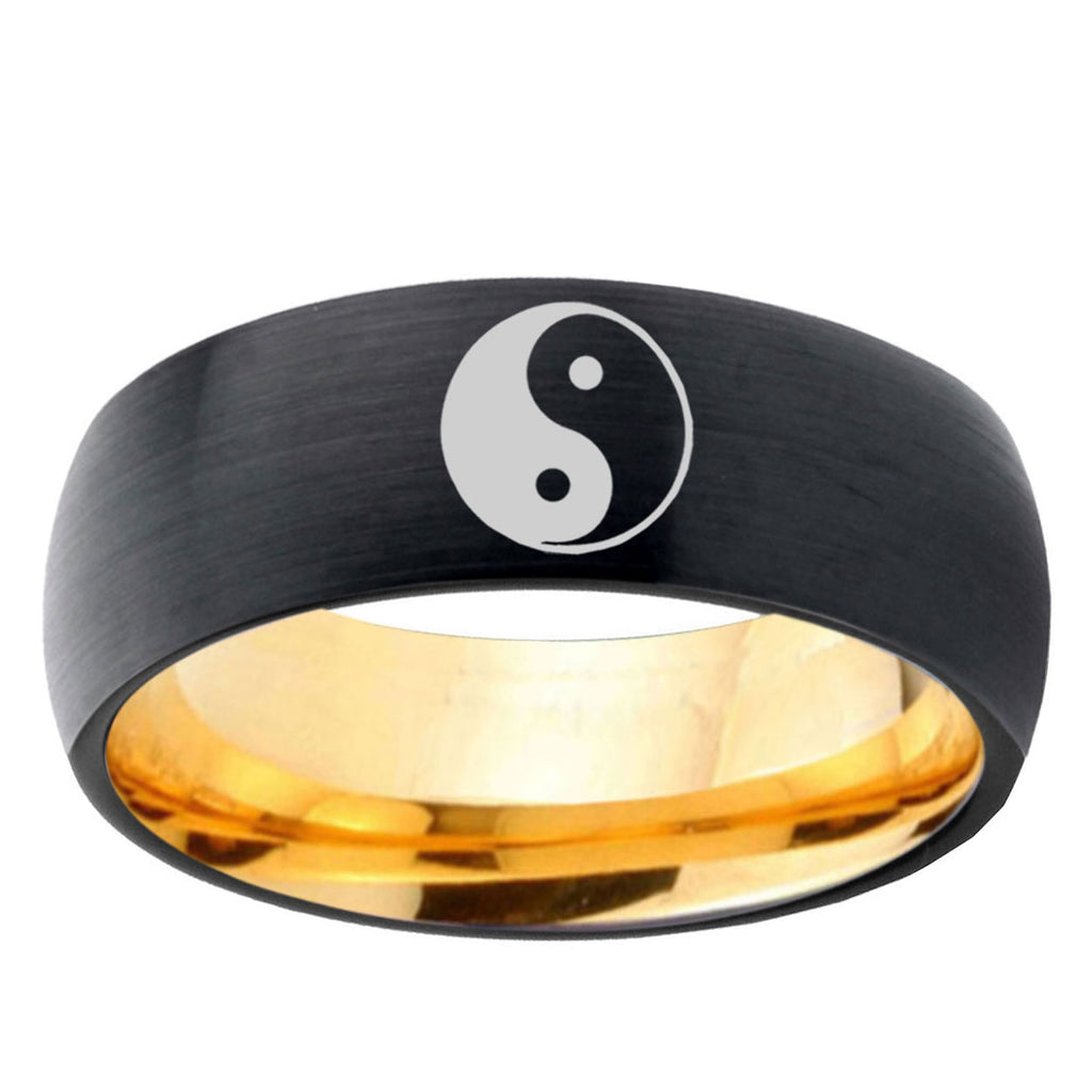 Yin Yang Dome Black Gold Tungsten Carbide Wedding Ring
