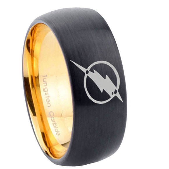 8mm Flash Dome Gold Black Mens Steel Wedding Bands