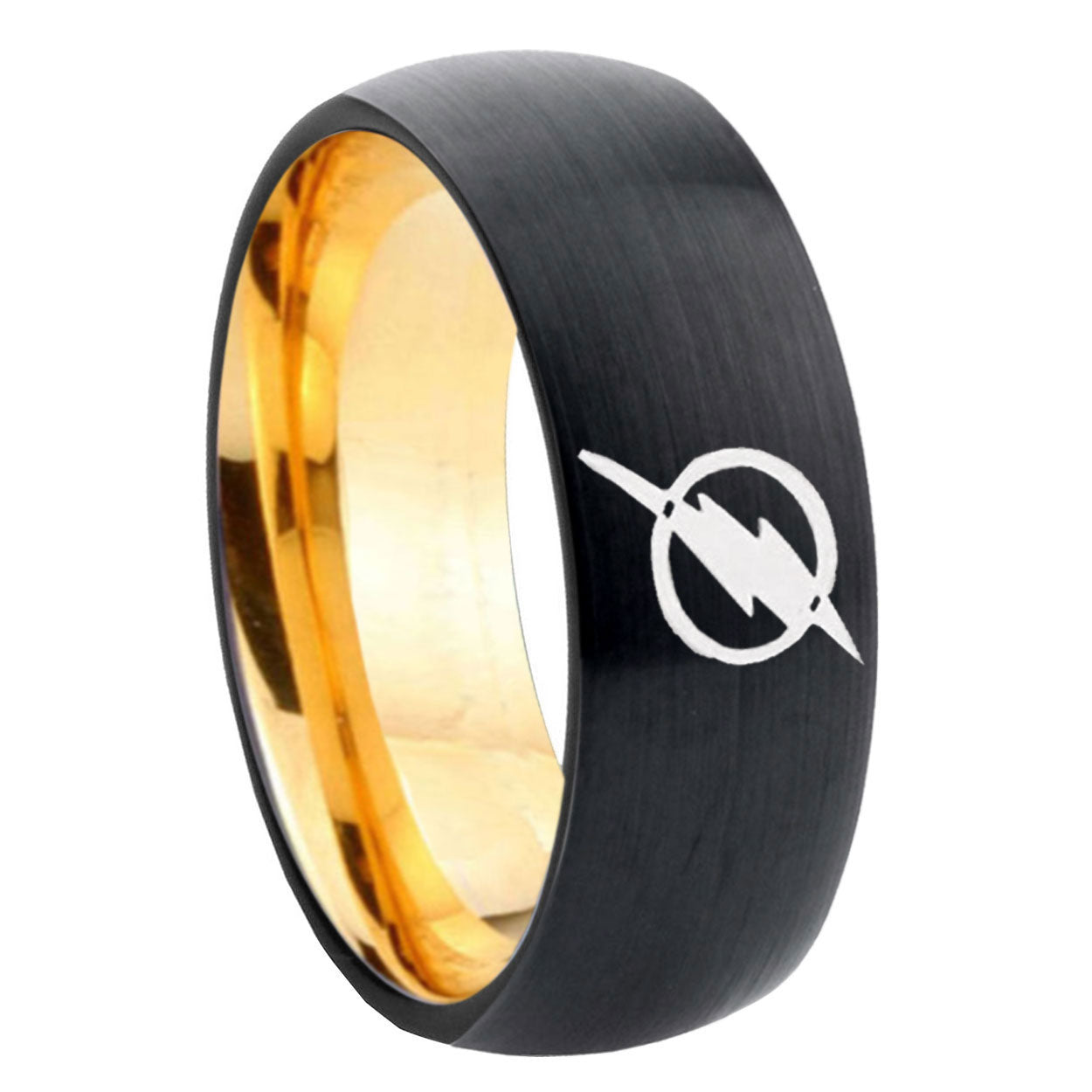 8mm Flash Dome Gold Black Tungsten Mens Steel Wedding Bands