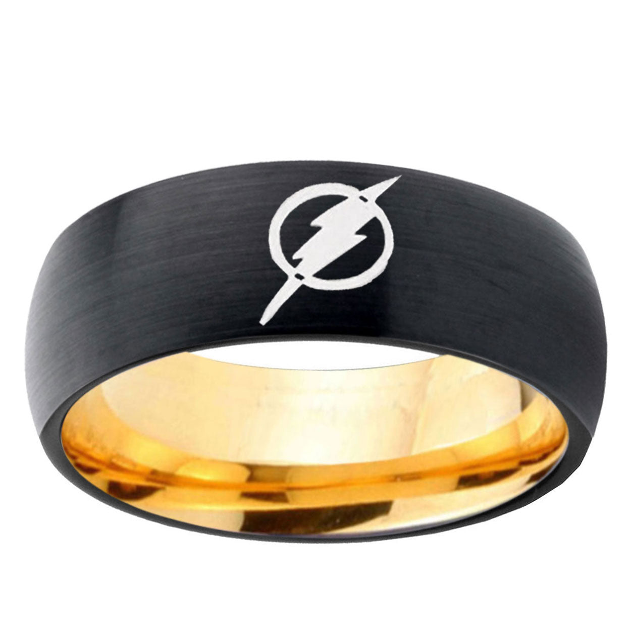 Flash Dome Gold Black Tungsten Mens Steel Wedding Bands