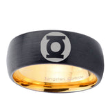 8mm Green Lantern Dome Gold Black Mens Thick Wedding Bands