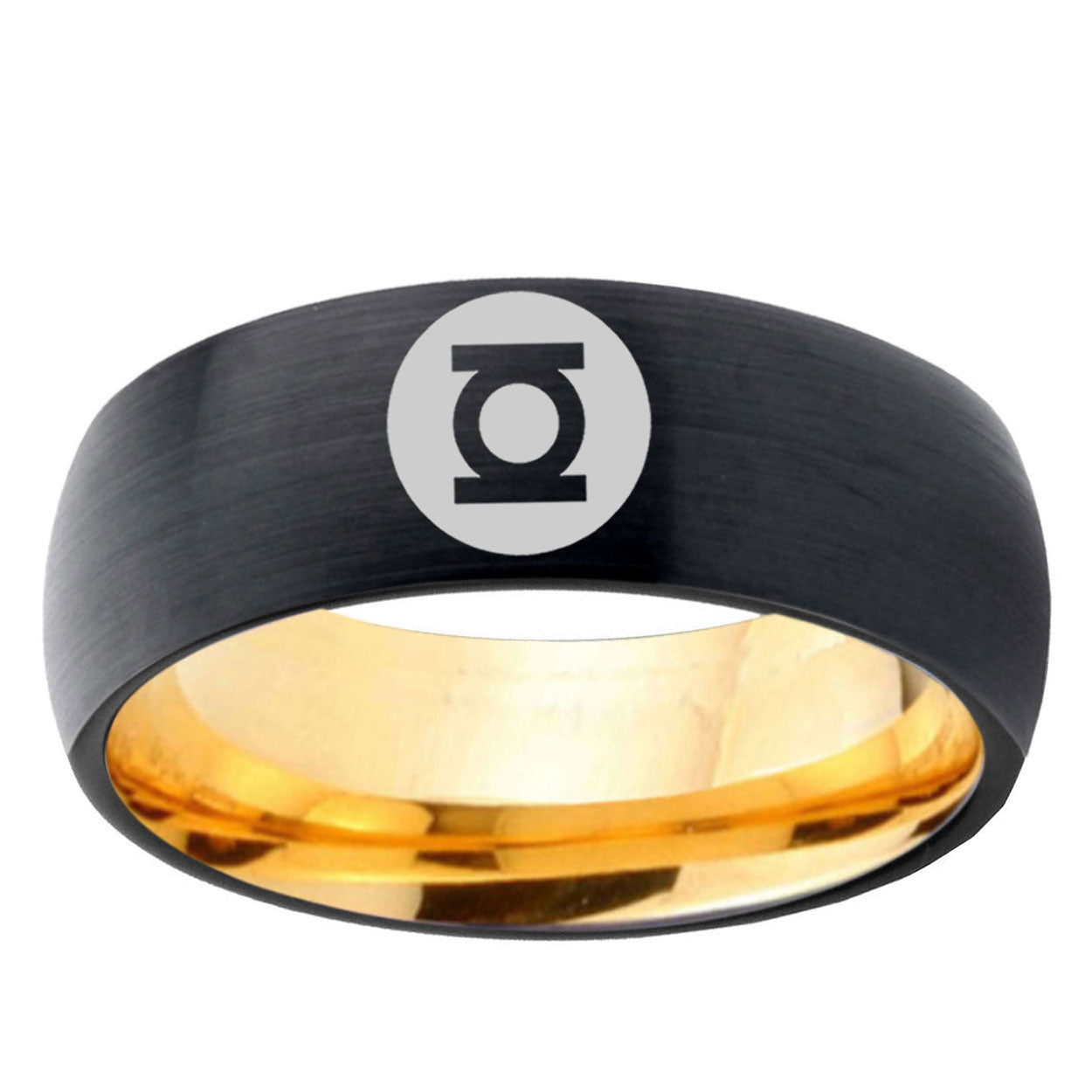 Green Lantern Dome Gold Black Mens Thick Wedding Bands
