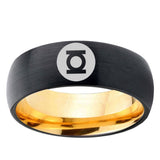 8mm Green Lantern Dome Gold Black Mens Thick Wedding Bands