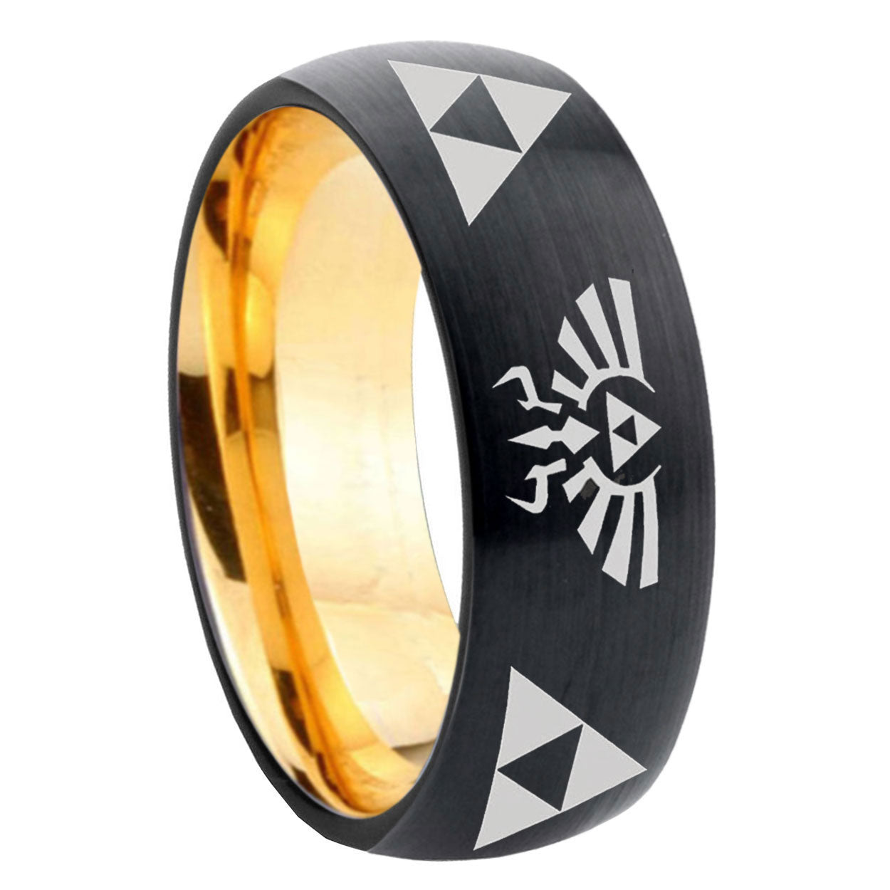8mm Legend Triforce Zelda Dome Black Gold Tungsten Wedding Ring