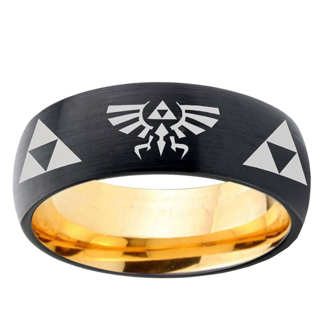 Legend Triforce Zelda Dome Black Gold Tungsten Wedding Ring