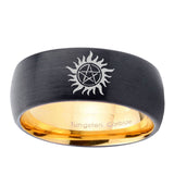 8mm Supernatural Dome Gold Black Mens Thick Wedding Bands