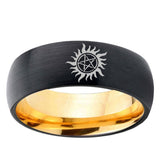 8mm Supernatural Dome Gold Black Mens Thick Wedding Bands