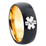 8mm Medical Alert Dome Black Gold Tungsten Carbide Wedding Ring