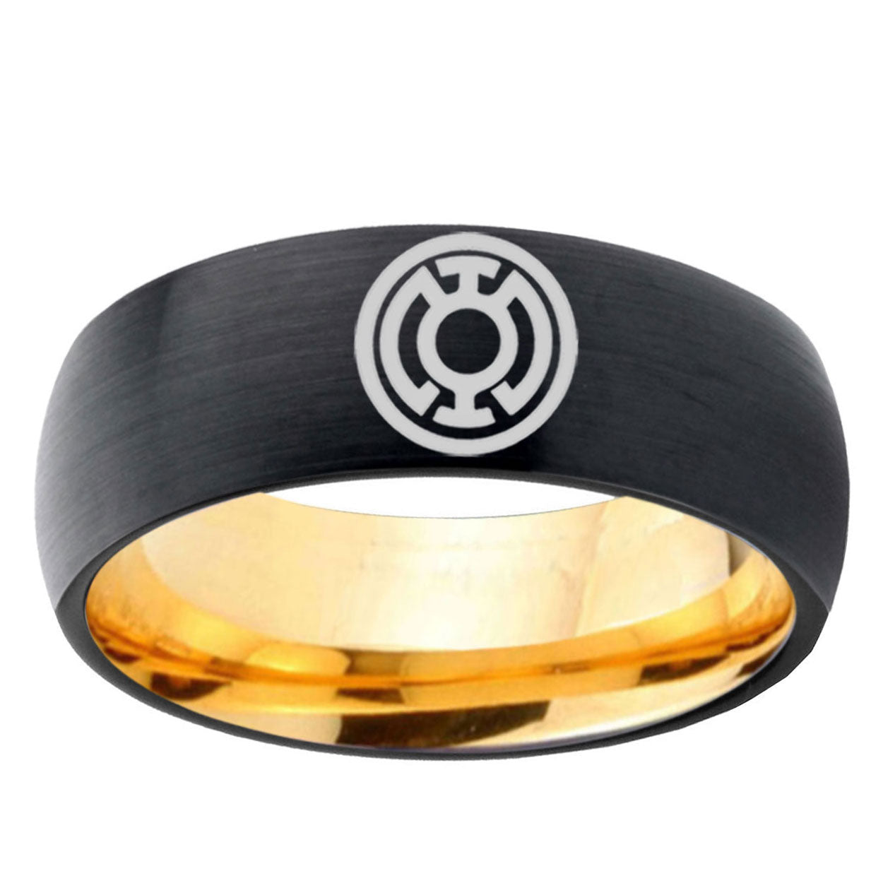 Blue Lantern Dome Gold Black Mens Thick Wedding Bands