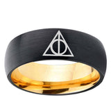 8mm Deathly Hallows Dome Black Gold Tungsten Carbide Wedding Ring
