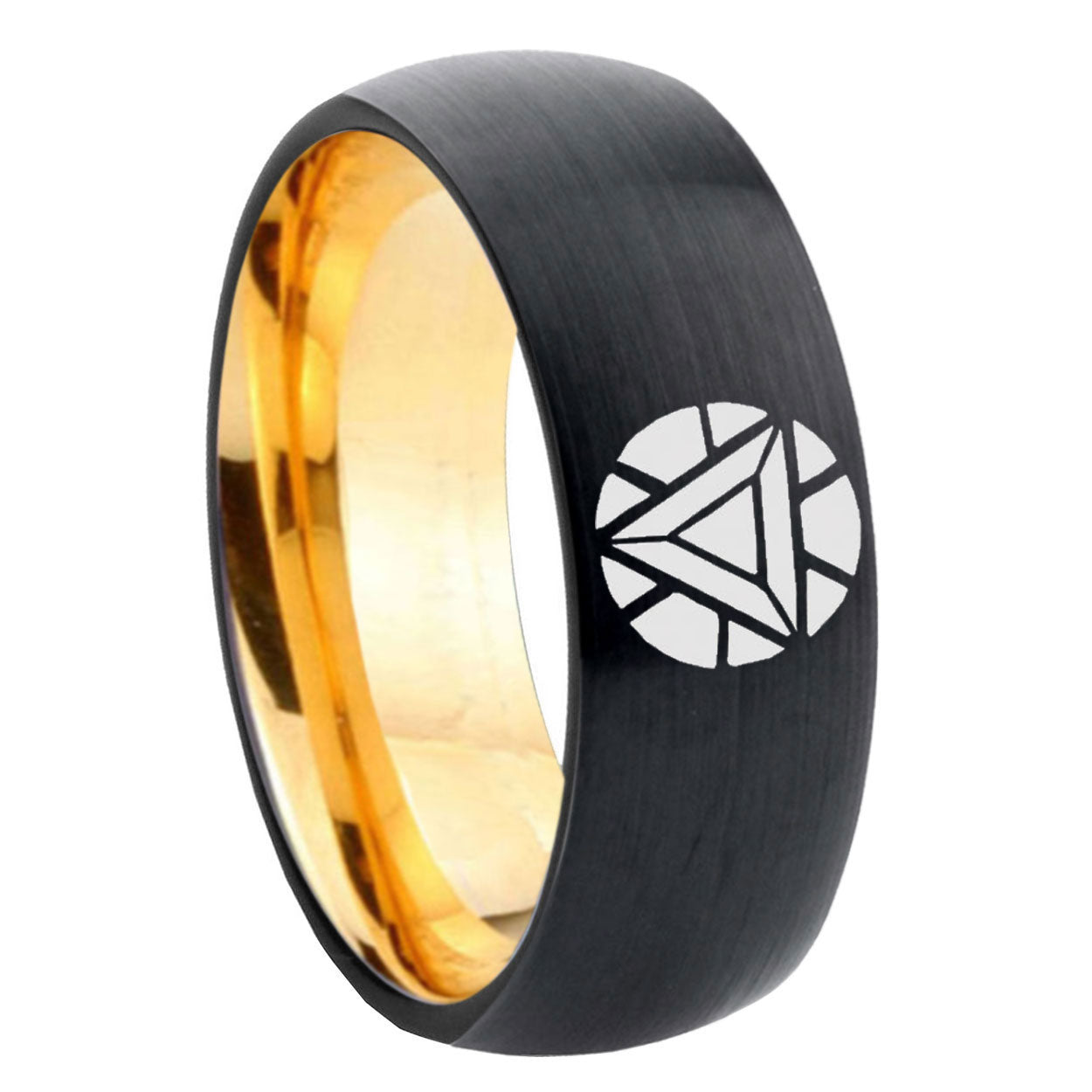 8mm Iron Man Art Reactor Dome Gold Black Cool Wedding Ring Men