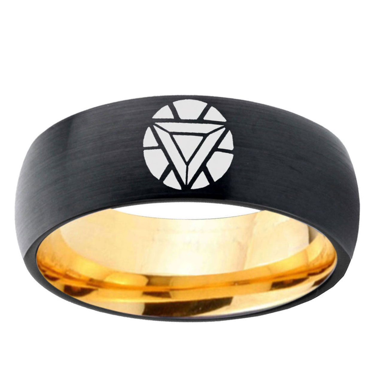 Iron Man Art Reactor Dome Gold Black Cool Wedding Ring Men