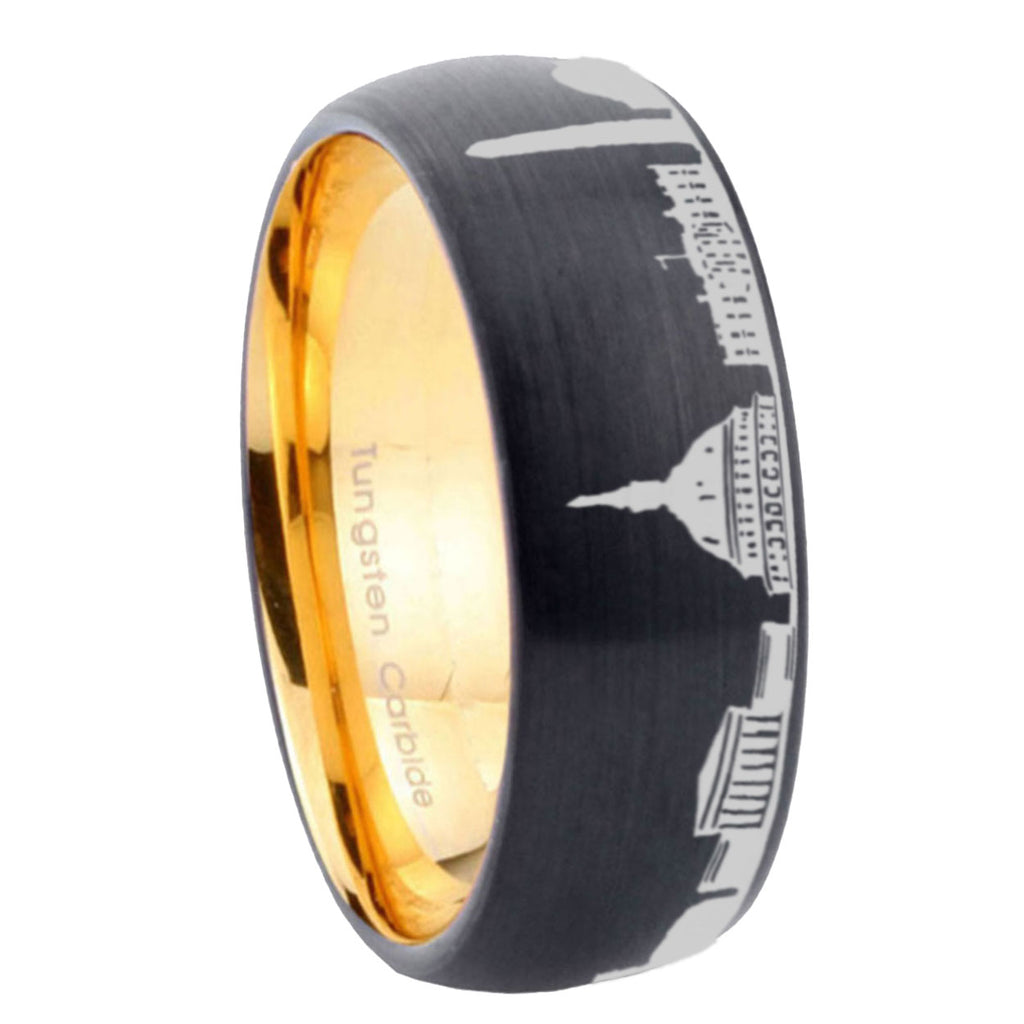 DC Washington City Dome Brushed Black Tungsten Gold Ring