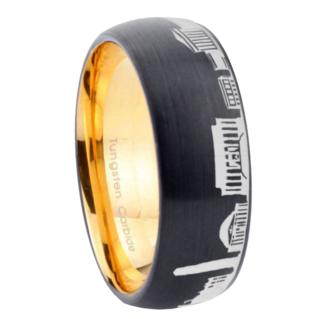 8MM DC Washington City Dome Brushed Black Tungsten Gold Ring