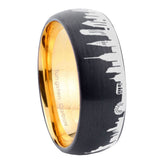 8mm NY New York City Dome Brushed Black Tungsten Gold Plated Inside Engraved Ring