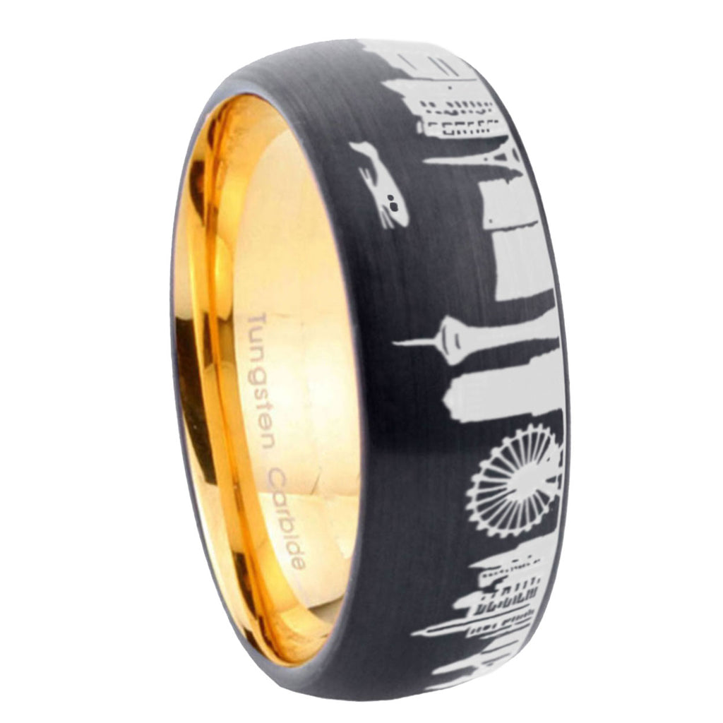 LA Las Vegas City Dome Brushed Black Tungsten Gold Custom Ring