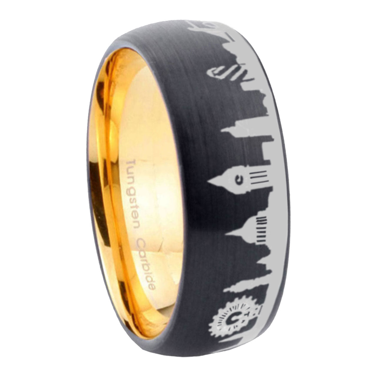 UK London City Dome Brushed Black Tungsten Gold Custom Ring