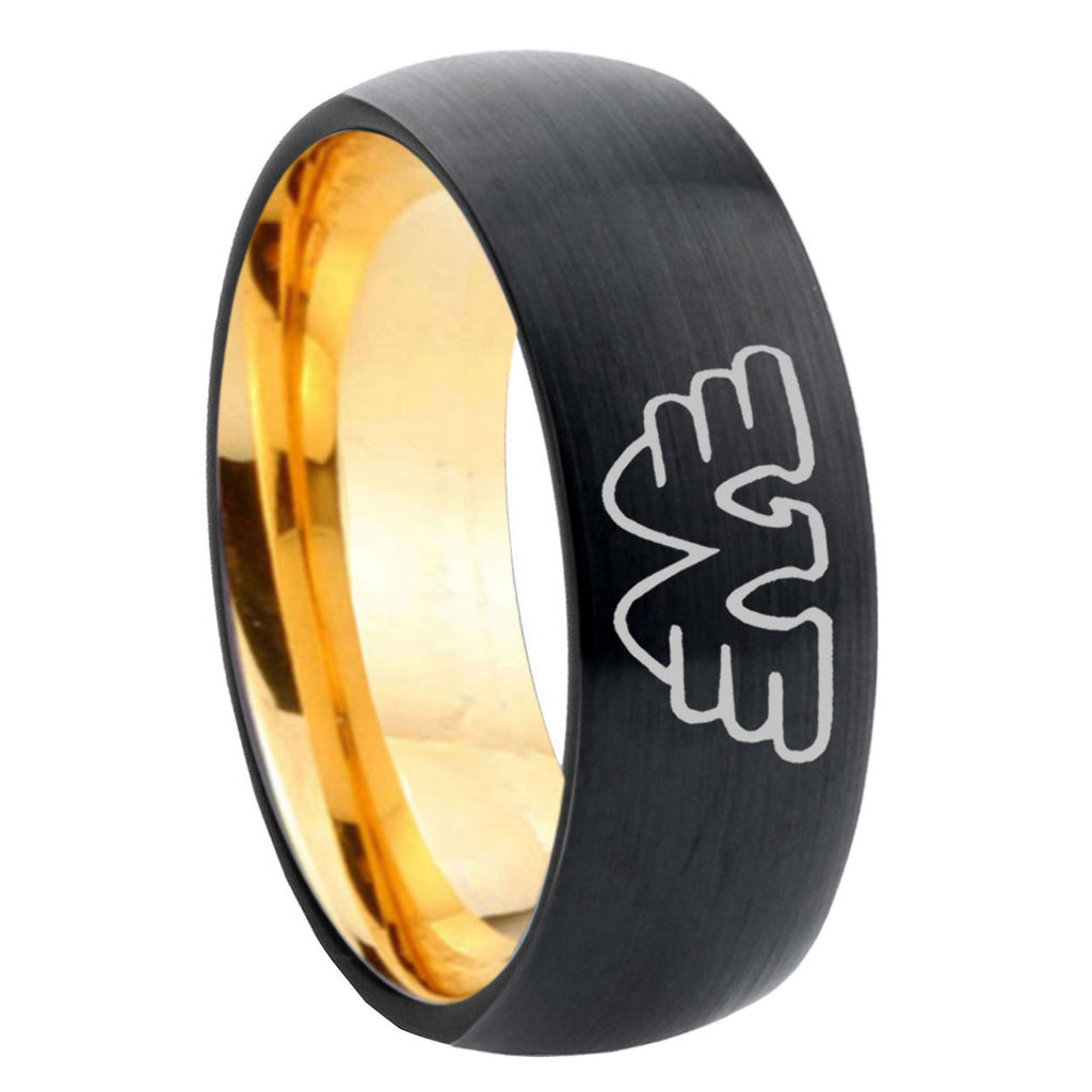 8mm Waylon Jennings Dome Black Gold Tungsten Wedding Ring