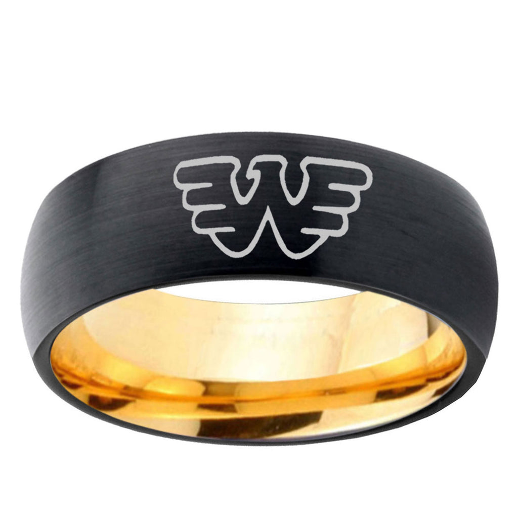 Waylon Jennings Dome Black Gold Tungsten Wedding Ring
