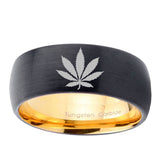 8mm-Marijuana-Leaf-Dome-Black-Gold-Tungsten-Carbide-Wedding-Ring