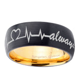 8mm-Heart-Beat-forever-Heart-always-Dome-Black-Gold-Tungsten-Carbide-Wedding-Ring