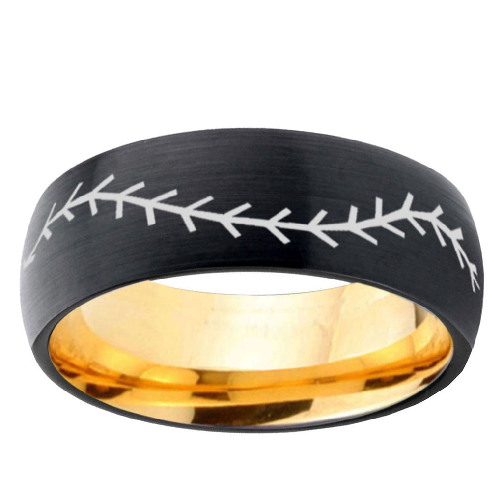 Baseball Dome Black Gold Tungsten Carbide Wedding Ring