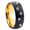 8mm Paw Print Dome Black Gold Tungsten Carbide Wedding Ring