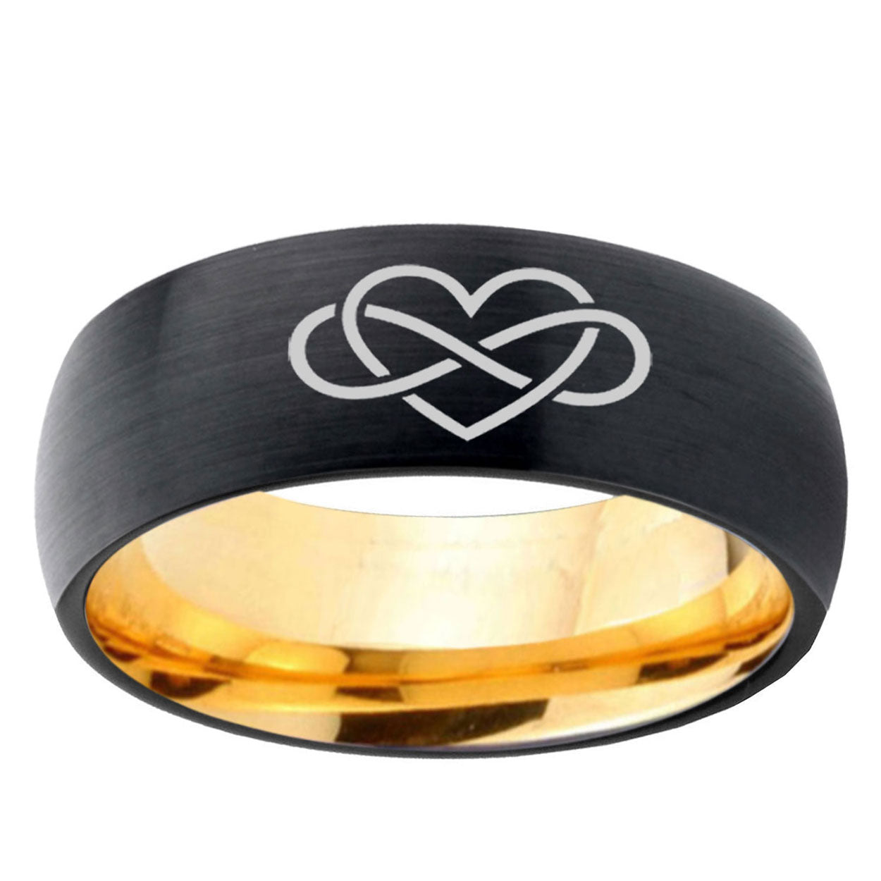 Infinity Love Dome Black Gold Tungsten Carbide Wedding Ring