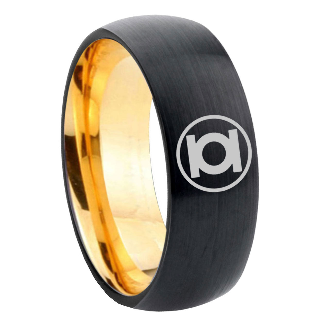 8mm Green Lantern Dome Gold Black Women Tungsten Wedding Bands