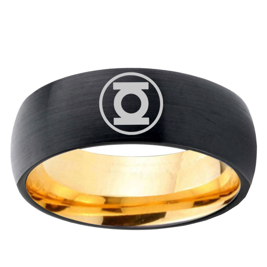 Green Lantern Dome Gold Black Women Tungsten Wedding Bands