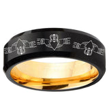 Irish Claddagh Beveled Edge Black And Gold Tungsten Carbide Engagement Ring