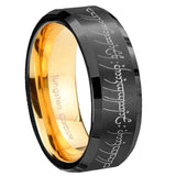 8mm Lord Of The Rings Beveled Edge Gold Black Men's Rings Tungsten