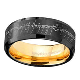 8mm Lord Of The Rings Beveled Edge Gold Black Men's Rings Tungsten