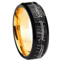 8mm Lord Of The Ring Beveled Edge Gold Black Ring Tungsten