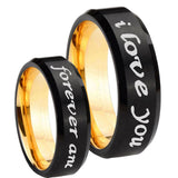 8mm I Love You Forever and ever Beveled Edge Black And Gold Tungsten Men's Ring