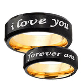 I Love You Forever and ever Beveled Edge Black And Gold Tungsten Men's Ring