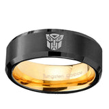 8mm Transformers Autobot Beveled Edge Gold Black Metals For Men's Rings