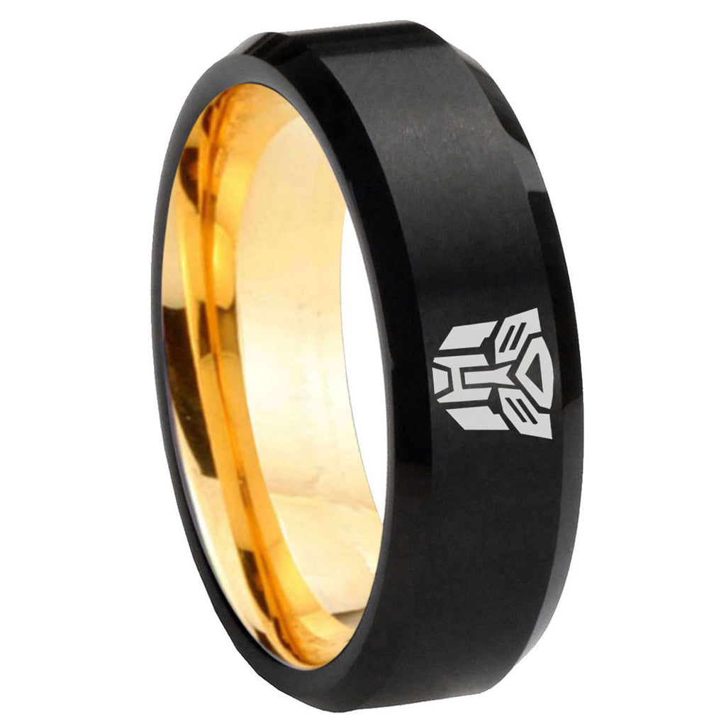 8mm Transformers Autobot Beveled Gold Black Metals For Ring