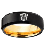 8mm Transformers Autobot Beveled Edge Gold Black Metals For Men's Rings
