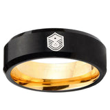 Chief Master Sergeant Vector Beveled Edge Black And Gold Tungsten Engagement Ring