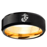 Marine Beveled Edge Black And Gold Tungsten Carbide Men's Engagement Ring