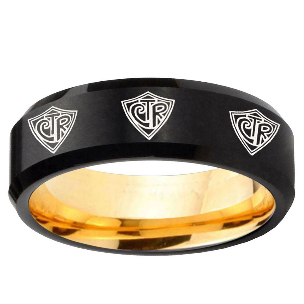 Multiple CTR Beveled Edge Black Gold Tungsten Ring