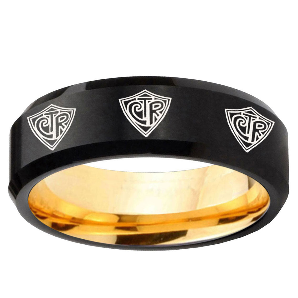 Multiple CTR Beveled Edge Black Gold Tungsten Ring