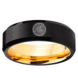 Seal of Seven Archangel Beveled Edge Black And Gold Tungsten Carbide Men's Ring