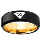 Masonic 32 Triangle Design Freemason Beveled Edge Black And Gold Tungsten Carbide Custom Men's Ring