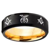 Masonic Shriners Beveled Edge Black And Gold Tungsten Carbide Men's Wedding Band