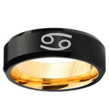 Cancer Horoscope Beveled Edge Black And Gold Tungsten Carbide Wedding Bands Ring